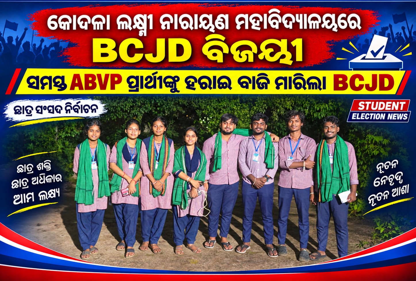 କୋଦଳା ଲକ୍ଷ୍ମୀ ନାରାୟଣ ମହାବିଦ୍ୟାଳୟ ରେ BCJD ବିଜୟୀ